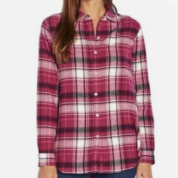 GAP Tops - Women's Gap Flannel Boyfriend Shirt Pink Size Small